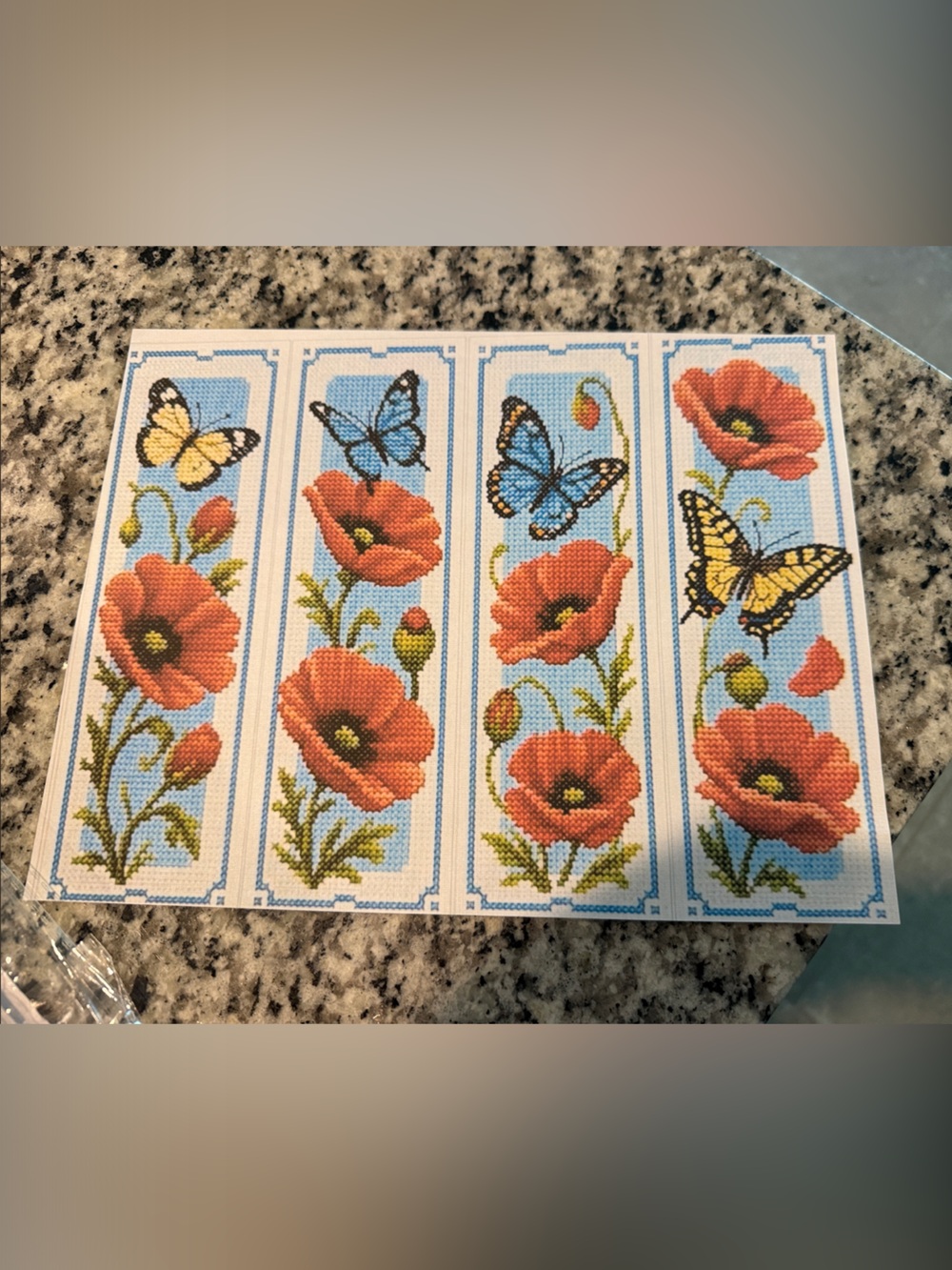 Poppy & Butterfly Cross-Stitch Bookmarks Set 14 ct - Red Poppy Design